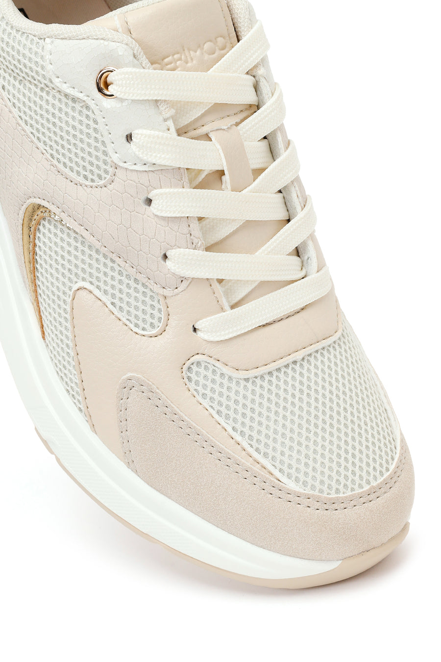 Kadın Bej Bağcıklı Dolgu Topuklu Sneaker
