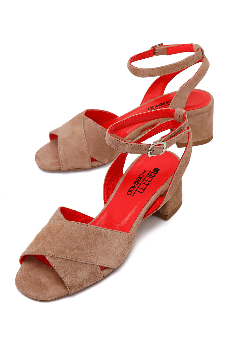 Derimod Gritti Woman Mink Ankle-Buckle Short Chunky-Heel Suede Sandal