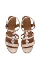 Women's Pink Gold Stone Thick Heeled Sandals | Derimod