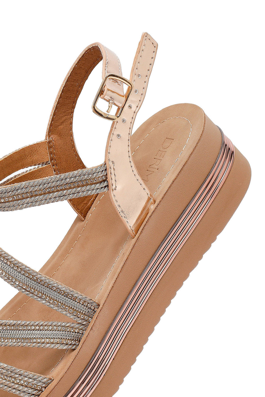 Women's Pink Ankle Strap Stoned Thick Soled Sandals