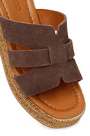Woman Mink Wedge-Heel Suede Leather Slippers | Derimod