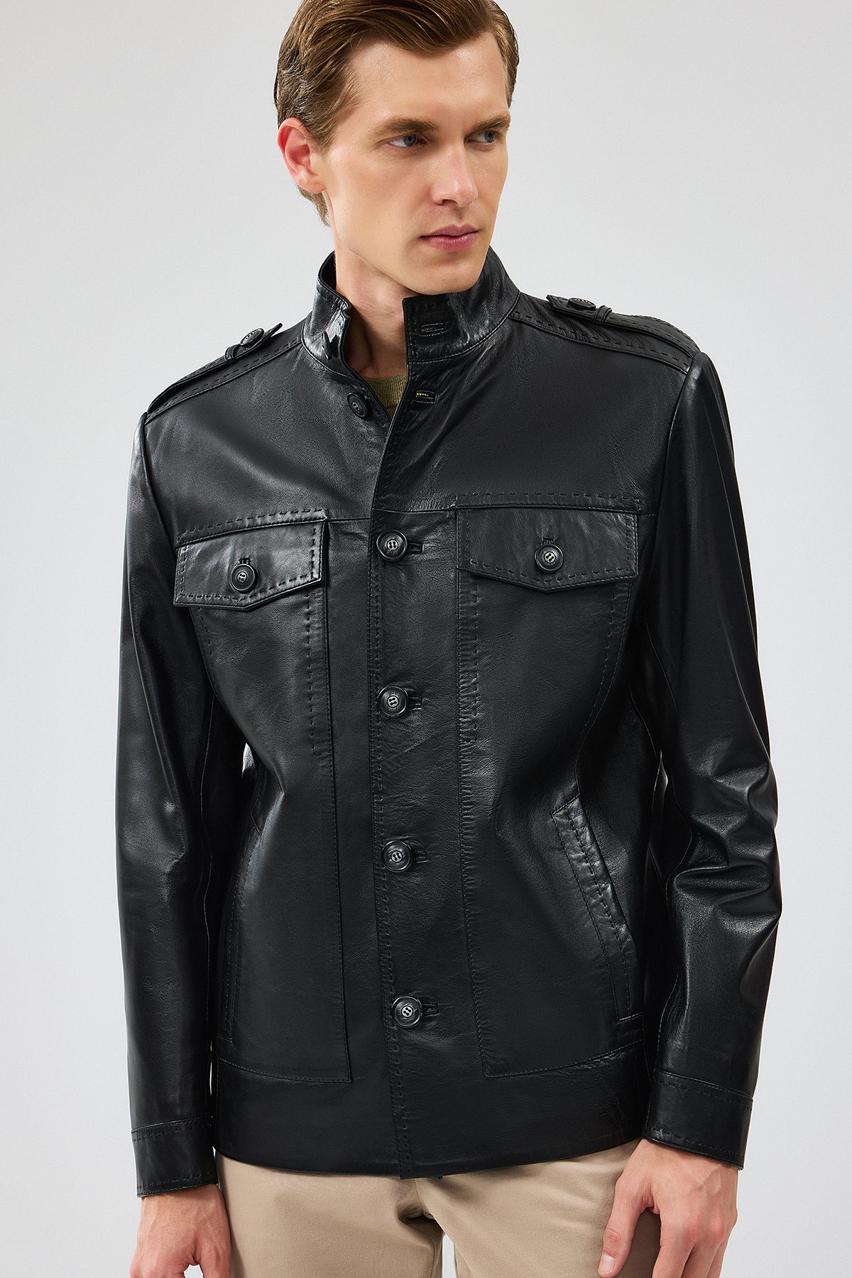 Alvarez Men's Black Leather Coat 24SGD6497U6 | Derimod