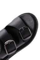 Kadın Siyah Çift Tokalı Deri Comfort Sandalet | Derimod