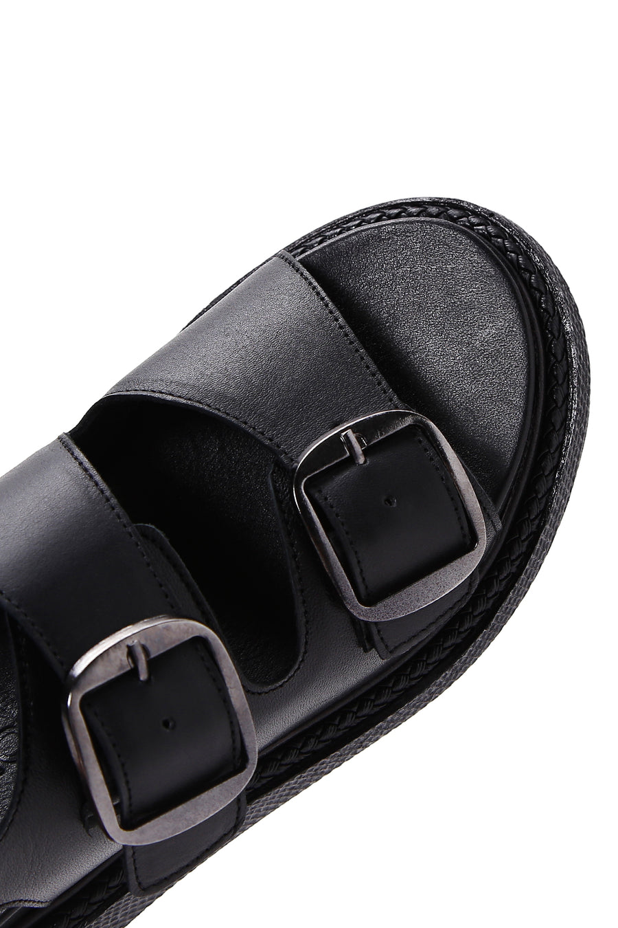 Kadın Siyah Deri Çift Tokalı Comfort Sandalet