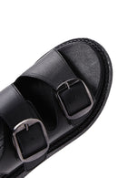 Women's Black Double Buckle Leather Comfort Sandals | Derimod