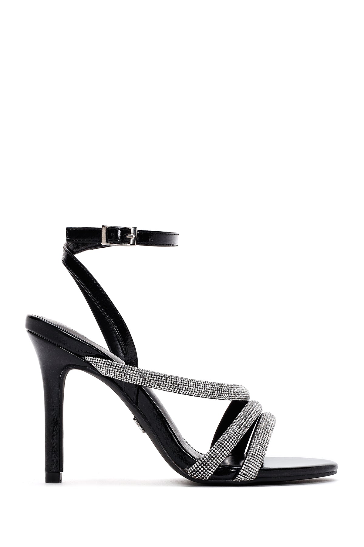 Women's Black Ankle Strap Stone Heeled Sandals 24SFE450614 | Derimod