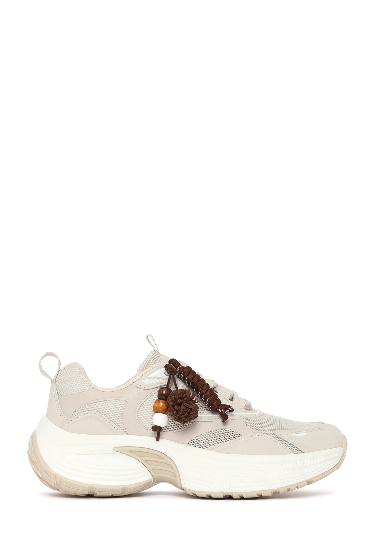 Kadın Bej Bağcıklı Kalın Tabanlı Charmlı Sneaker 26PFE495814 | Derimod