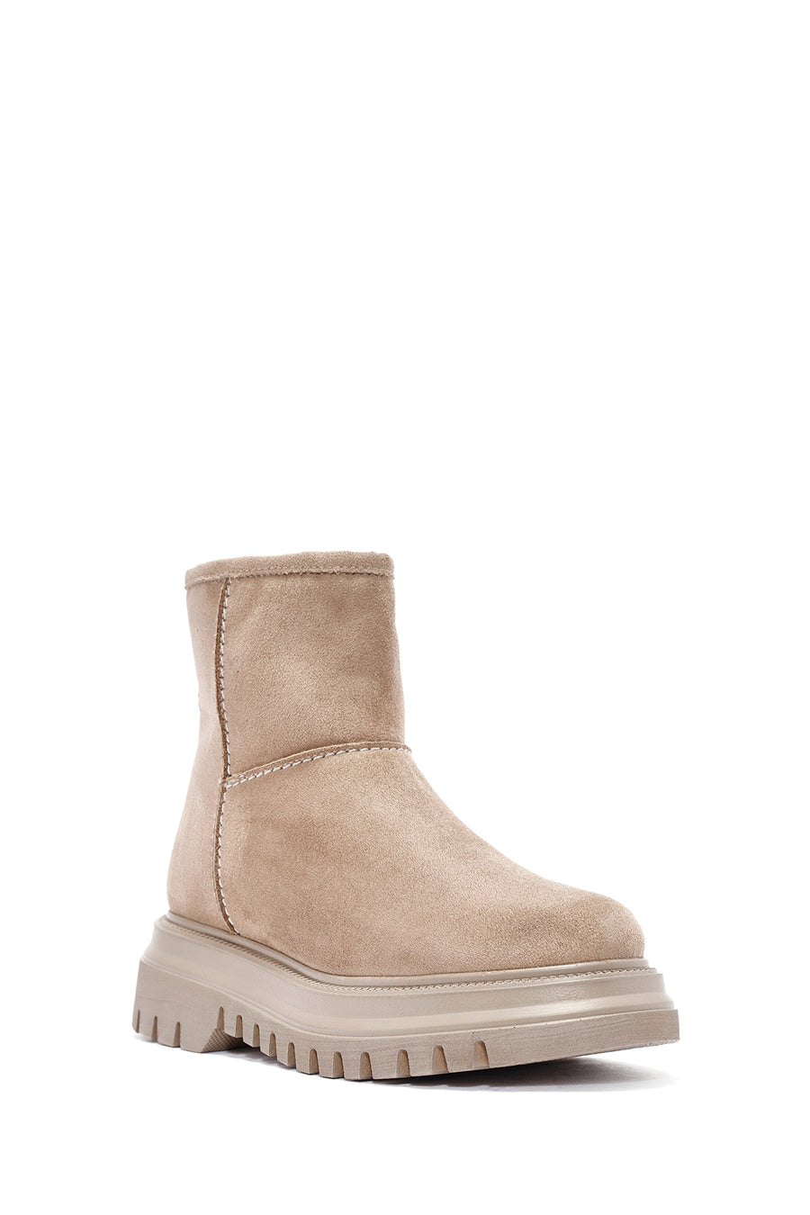 Women's Beige Zippered Suede Boots