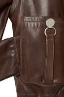 Edwina Women's Brown Leather Jacket with Removable Sleeves | Derimod