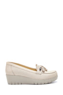 Women's Beige Leather Thick Soled Comfort Shoes | Derimod