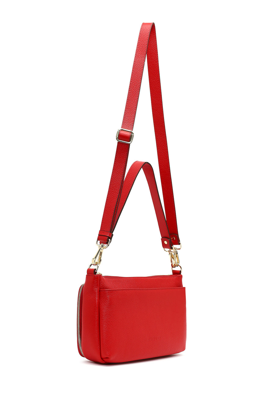 Women's Red Long Strap Leather Shoulder Bag