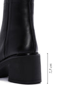 Women's Black Zippered Thick Heeled Leather Boots | Derimod