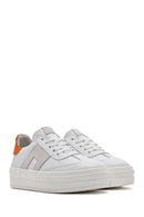 Women's White Lace-up Thick-Sole Leather Sneaker | Derimod