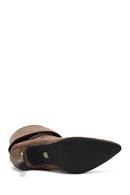 Women's Taupe Suede Thin Heeled Boots | Derimod