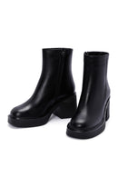 Women's Black Zippered Thick Heeled Leather Boots | Derimod