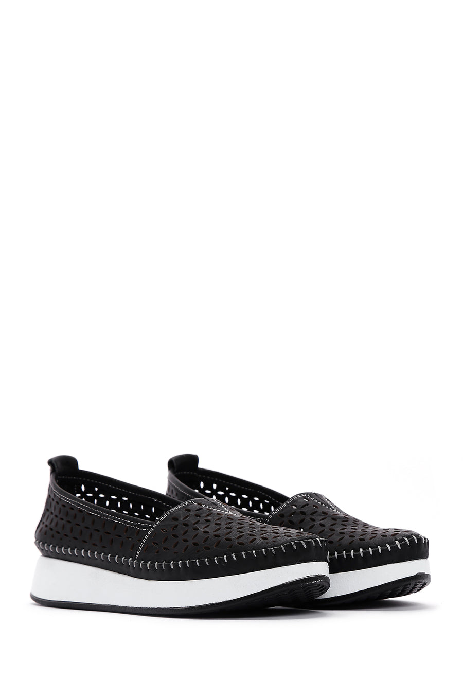 Kadın Siyah Kalın Tabanlı Deri Konfor Loafer