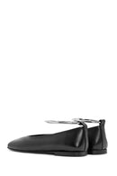 Women's Black Metal Detailed Leather Ballerinas | Derimod