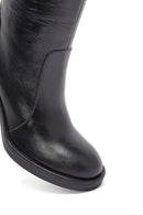 Woman Black Zippered Chunky Heels Leather Boot | Derimod