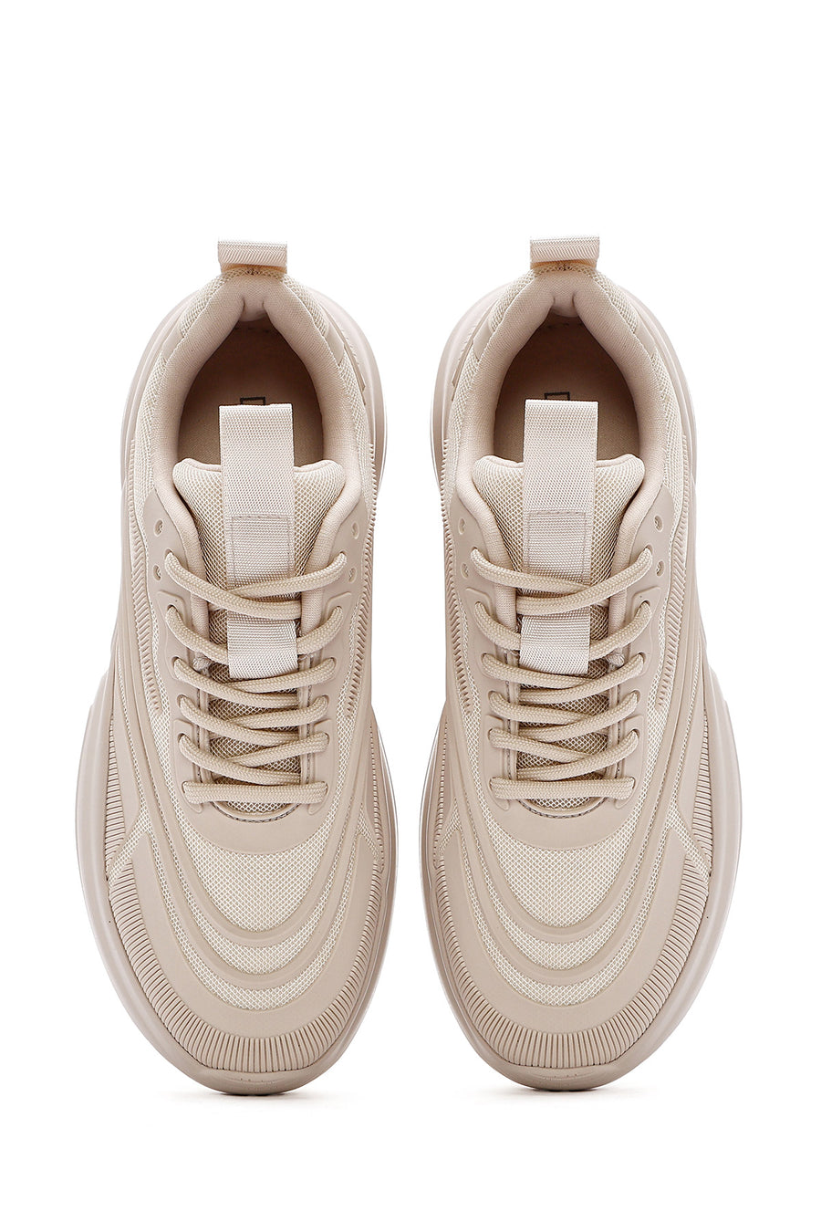 Women's Beige Lace-Up Chunky Sole Sneakers