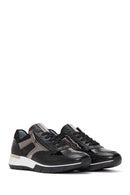 Women's Black Lace-Up Zipper Detail Leather Sneakers | Derimod