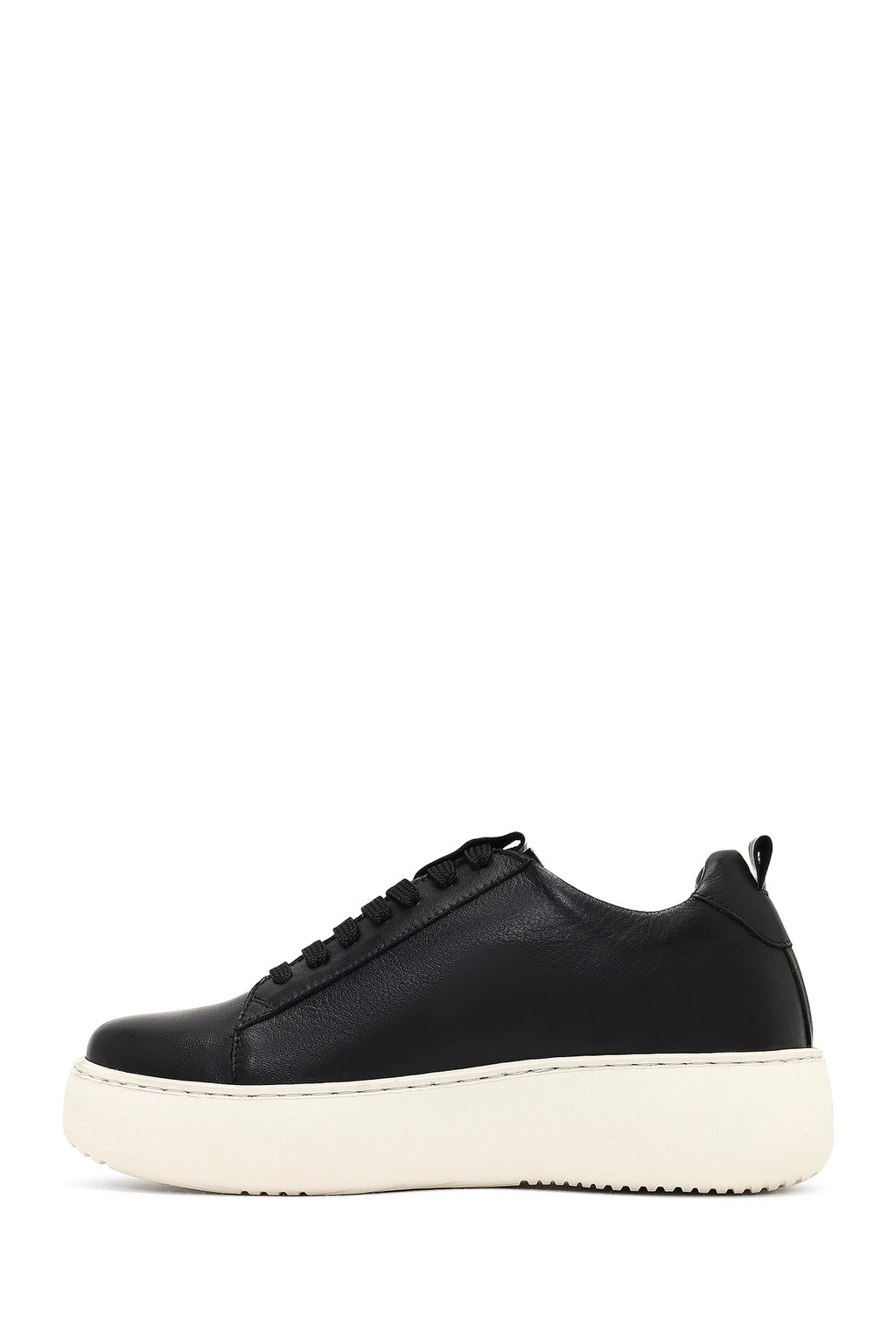 Kadın Siyah Bağcıklı Kalın Tabanlı Deri Sneaker