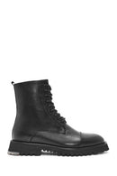 Men's Black Zippered Leather Combat Boots | Derimod