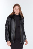 Samantha Women's Black Fur Leather Jacket | Derimod