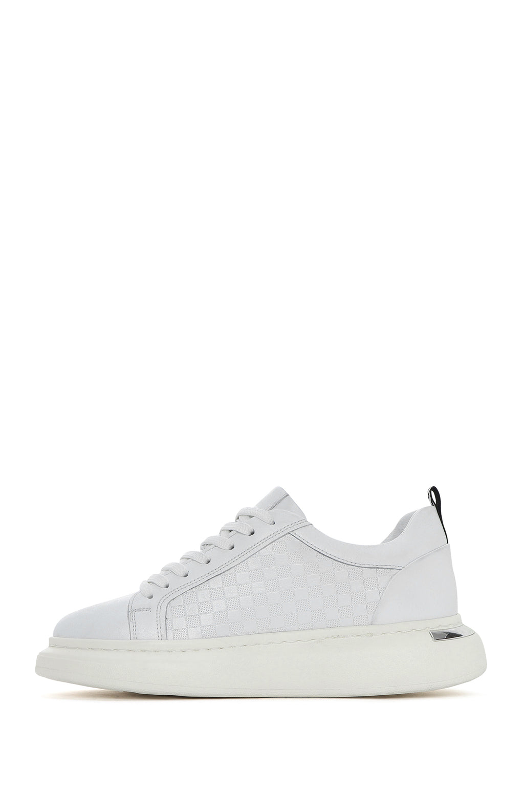 Erkek Beyaz Bağcıklı Kalın Tabanlı Deri Sneaker