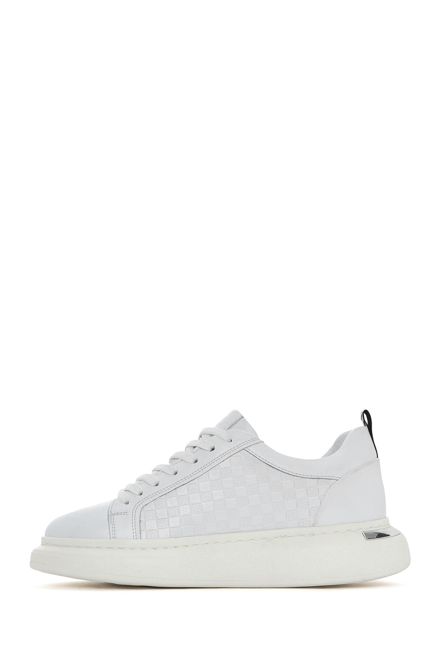 Erkek Beyaz Bağcıklı Kalın Tabanlı Deri Sneaker