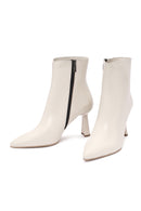 Women's Cream Zippered Thin Heel Leather Boots | Derimod