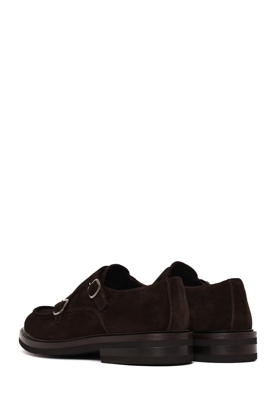 Male Brown Double-Buckle Suede Casual Shoes