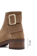 Women's Brown Zippered Thick Heel Suede Leather Boots | Derimod
