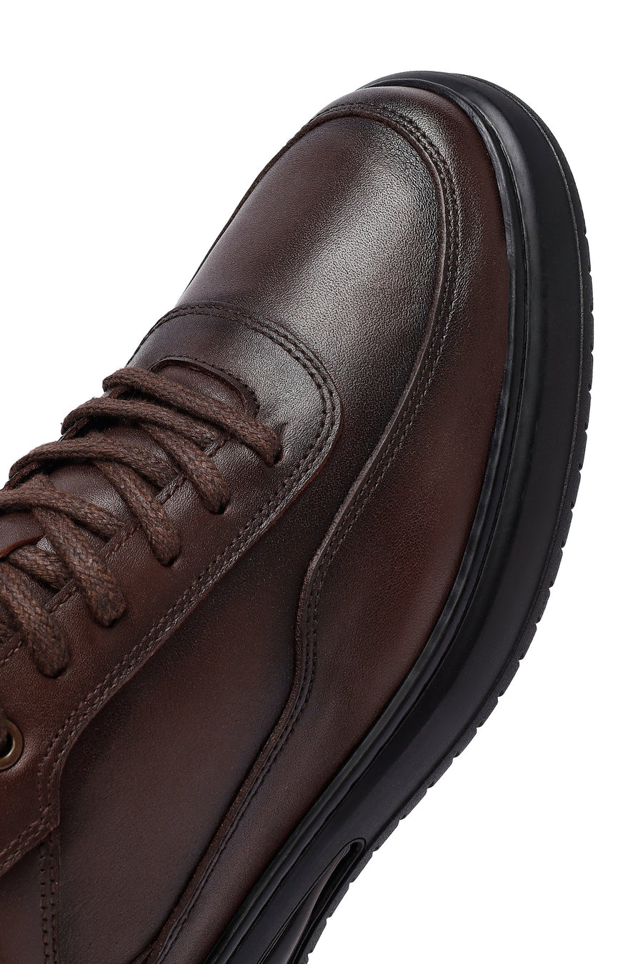 Erkek Kahverengi Bağcıklı Deri Casual Sneaker