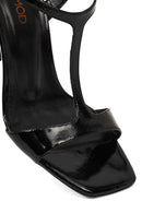Women's Black Ankle Buckle High Heeled Patent Leather Sandals | Derimod