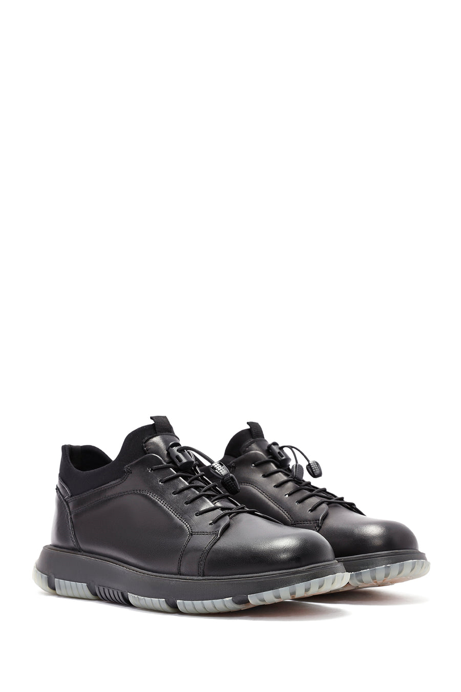Men's Black Lace-up Leather Sneaker