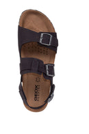 Geox Men's Black Ghita Nubuck Leather Sandals | Derimod