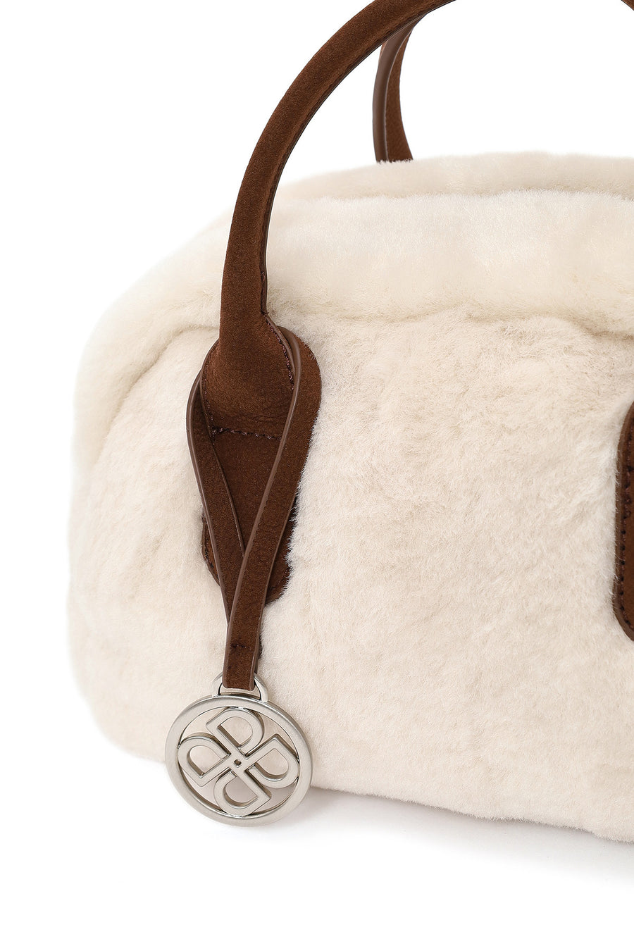Woman Beige Long Strap Plush Teddy Shoulder Bag