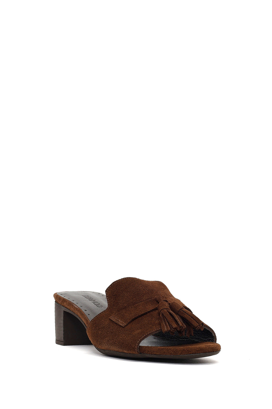 Women's Brown Tassel Short Chunky Heel Suede Leather Slippers