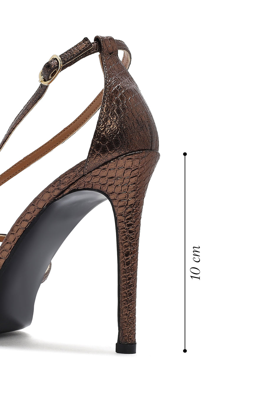 Women's Bronze Ankle Strap Patterned High Thin Heel Leather Shoes