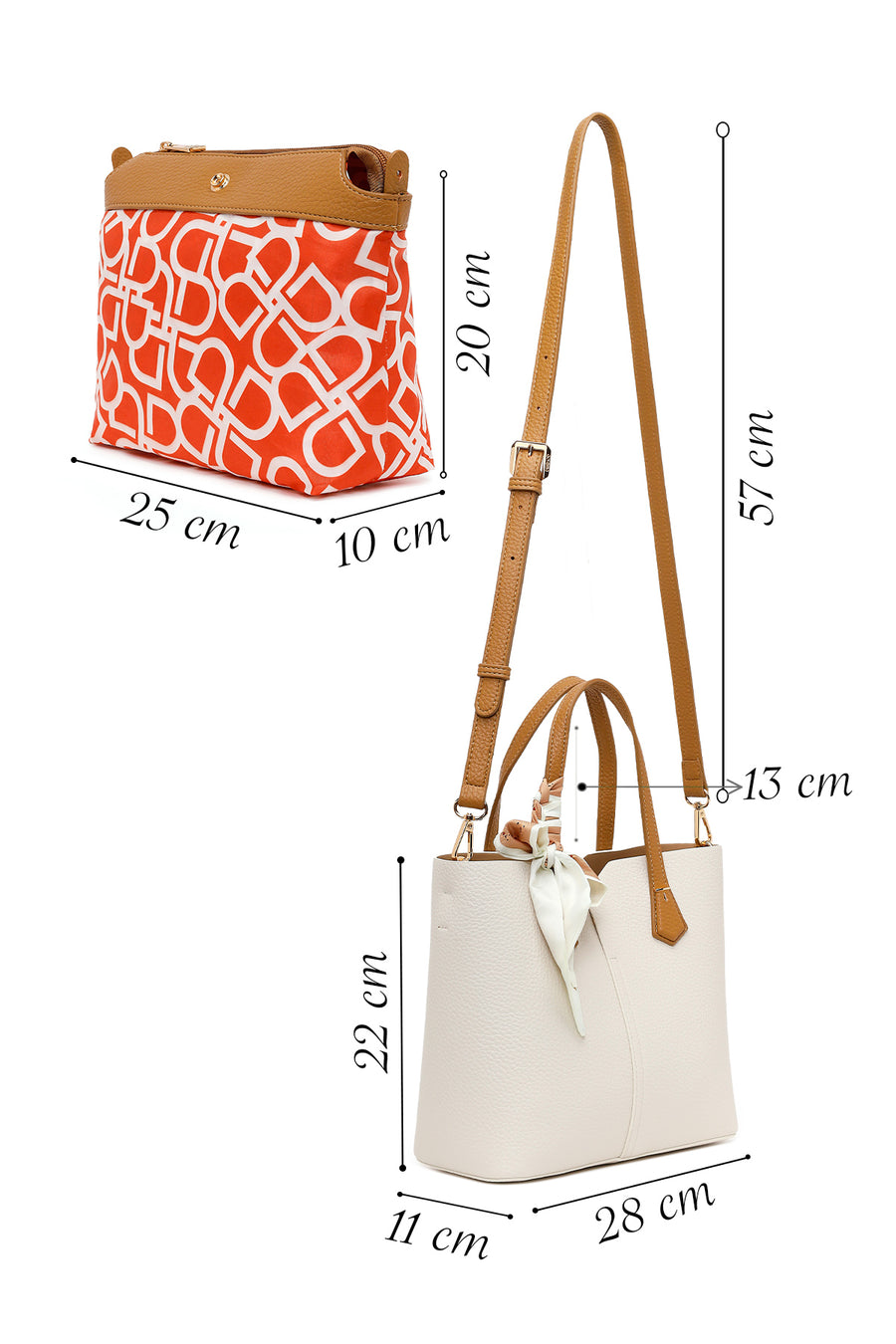 Woman Cream Long-Strap Shoulder Bag
