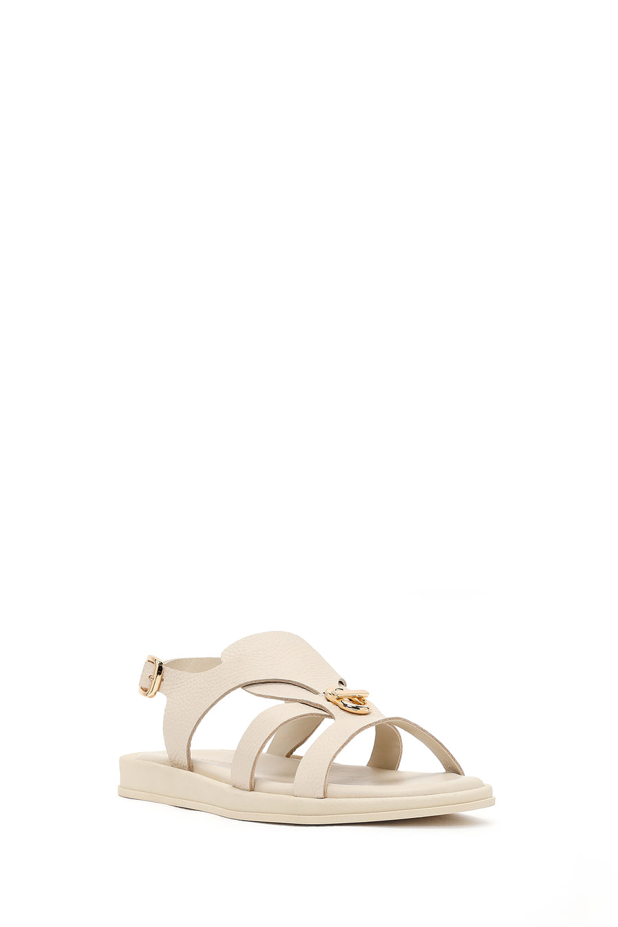 Women's Beige Leather Sandals with Buckle Back
