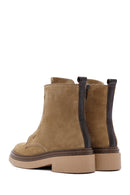 Women's Brown Suede Leather Zippered Flat Boots | Derimod