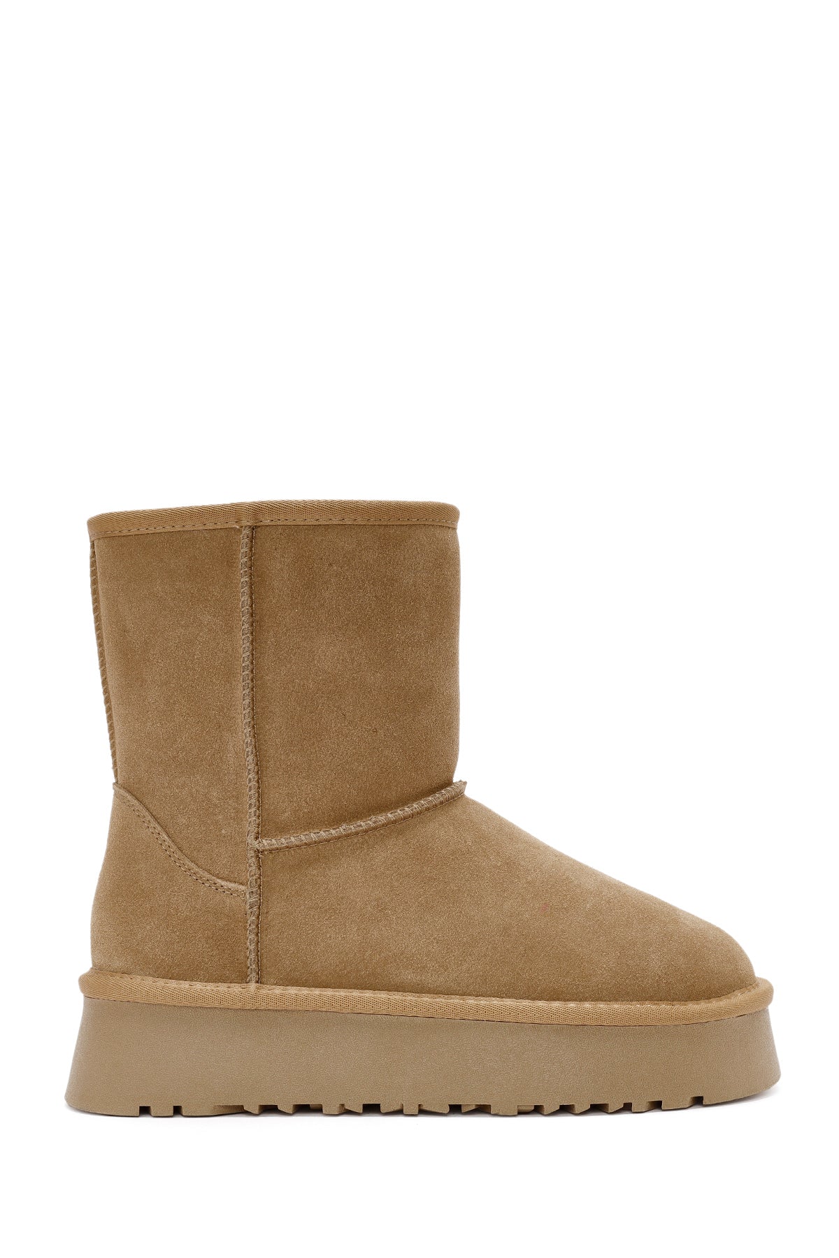 Women's Camel Fur Detailed Thick-Soled Suede Leather Boots 24WFD478410 | Derimod