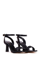 Women's Black Leather Heeled Sandals | Derimod