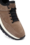 Erkek Vizon Bağcıklı Kalın Tabanlı Nubuk Deri Casual Sneaker | Derimod