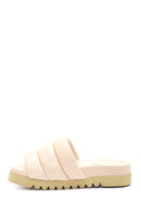 Women's Beige Leather Thick Soled Slippers | Derimod
