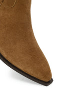 Woman Tan Zip Closure Chunky Heeled Suede Boots | Derimod
