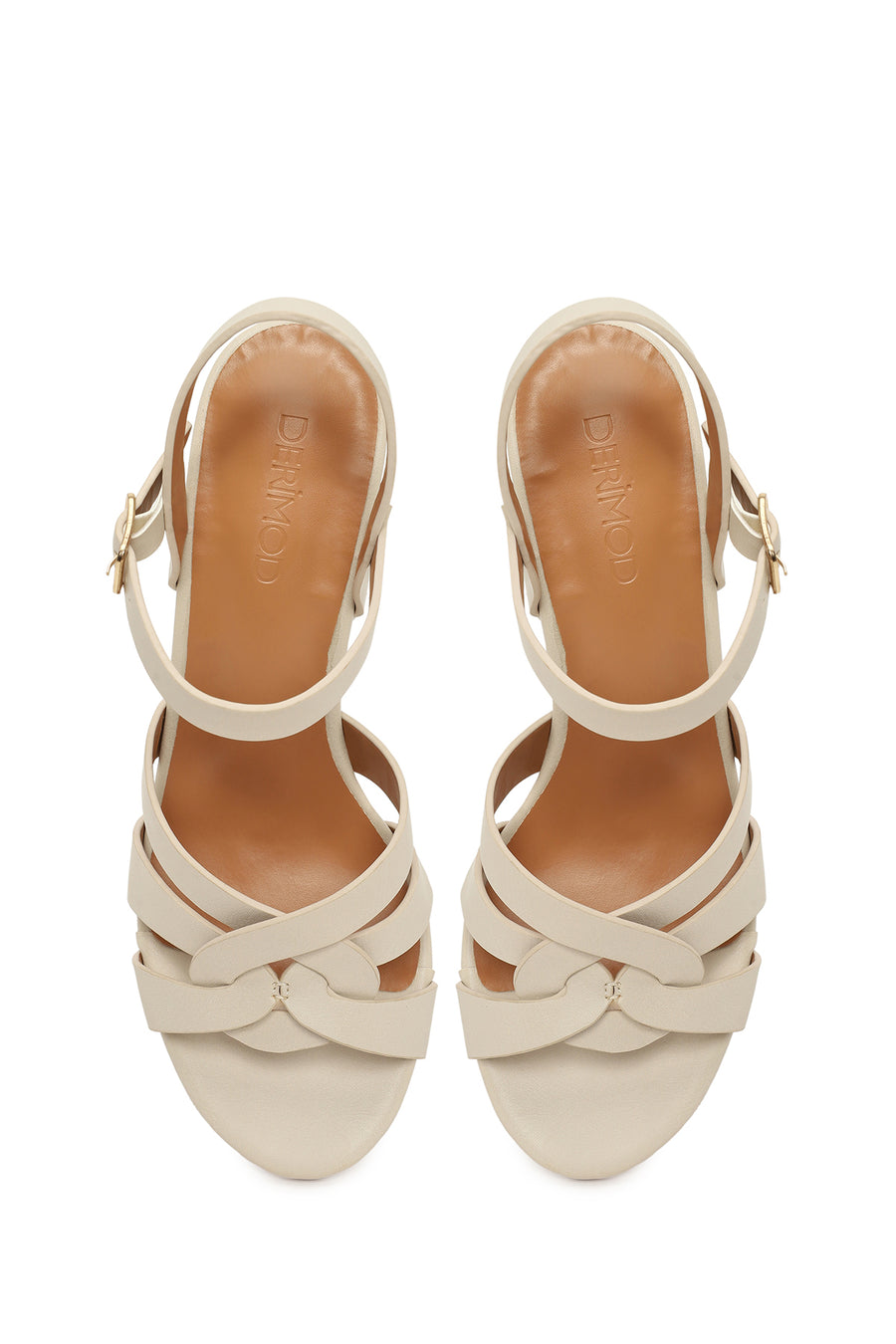 Woman Cream Ankle-Buckle Chunky-Heel Sandals
