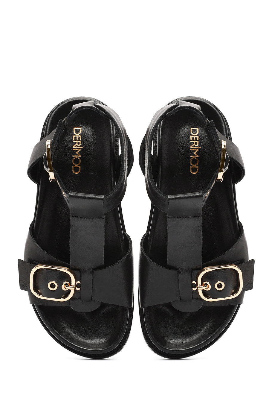 Women's Black Ankle Strap Leather Sandals