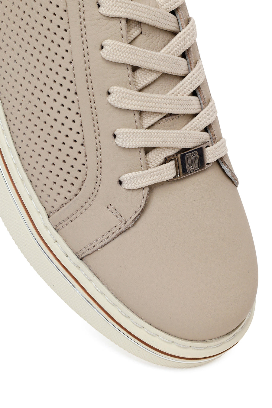 Male Beige Lace-Up Leather Sneakers